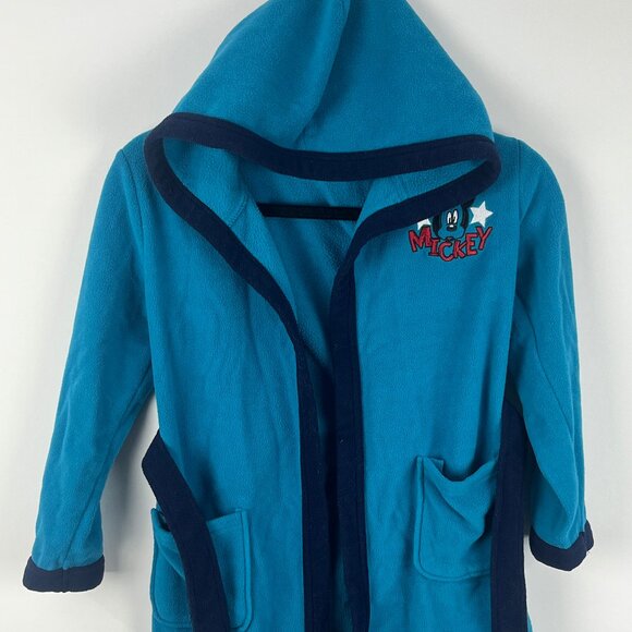 Disney Kids Bath Robe Size 6 Blue Long Sleeves Hooded Pockets Mickey Mouse - Picture 1 of 9